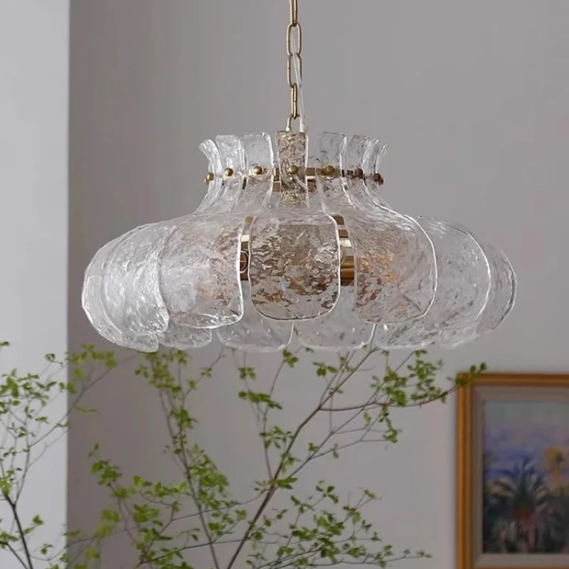 

French medieval bedroom chandelier American retro dining room living room bar aisle ice-melted glass lamp