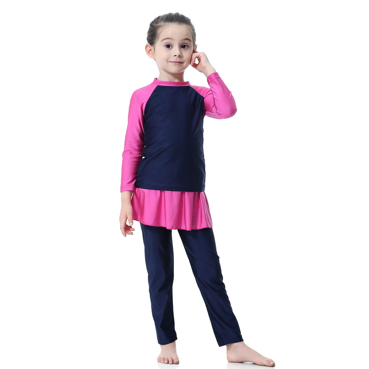 2024 Cute Islamic Swim Wear For Girls Long Sleeve Child Muslim Swim Suit With Pant Skirted Kid Modest Bathing Suit With Free Cap