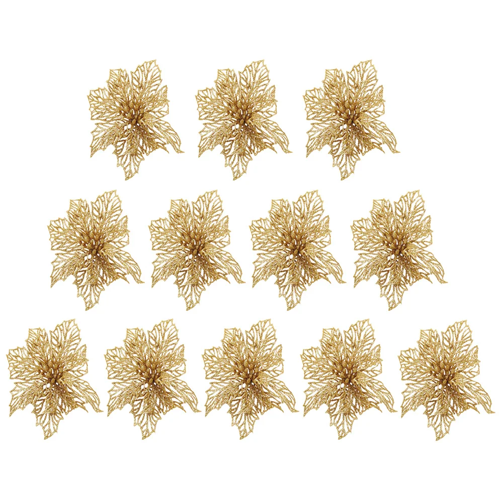 

12Pcs Christmas Flower Pendant Glitter Artificial Hanging Decor for Tree Wall Xmas Party Wedding Festival Glitter Flower Decor