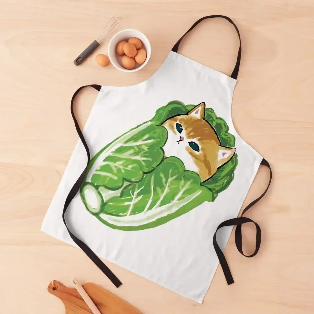 

Mofu Sand Cute Watercolor Drawing : Baby Kitten in a Lettuce Swaddle Blanket Apron Chef jacket men Apron