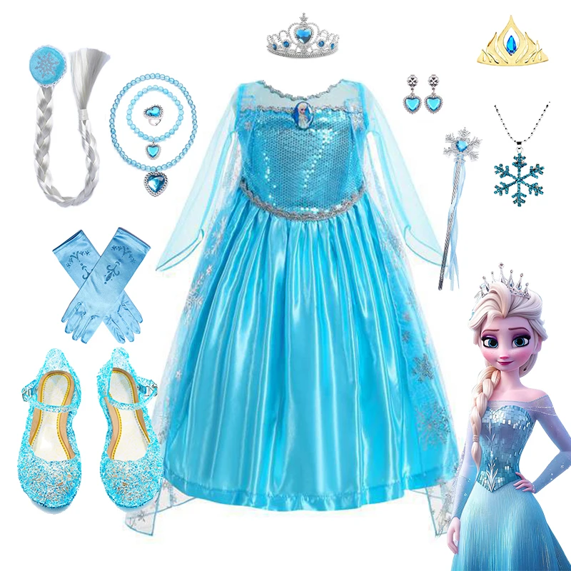 Frozen Elsa Dress for Girls Elsa Costume Snow Queen Anna Dress Cosplay Birthday Party Children Kids Carnival Girl Costume 2024