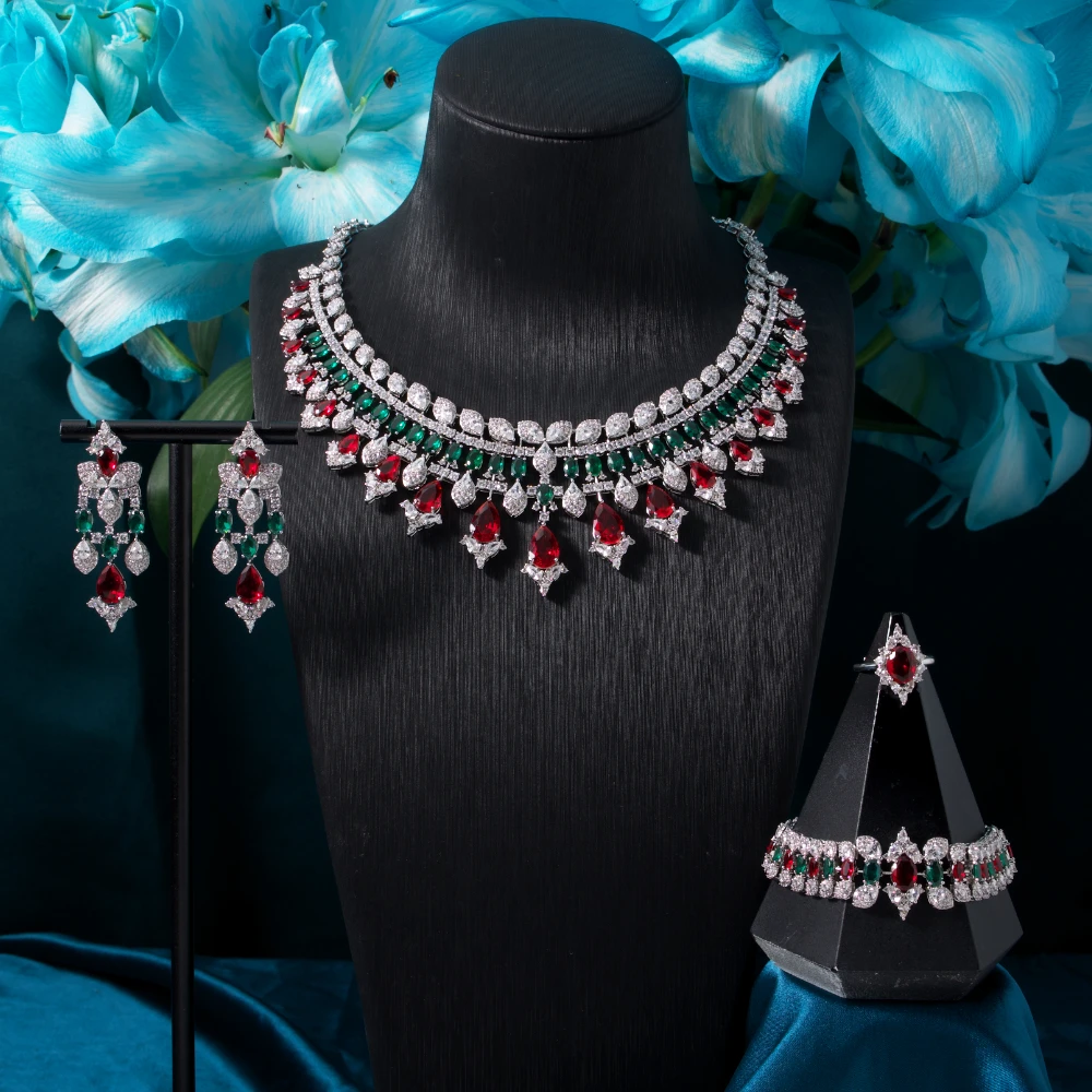 New Accessories Colorful Cubic Zircon Jewelry Sets for Women Luxury Dubai CZ Bridal Wed Jewellery Necklace Set