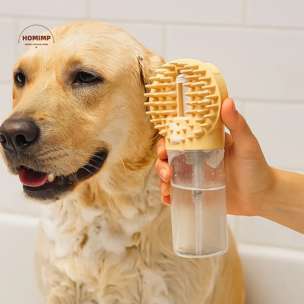

Silicone Dog Bath Brush Soft Comfortable Grip Handle Dog Cleaning Brush Built-in Shampoo Dispenser Pet Shower Massage Brush