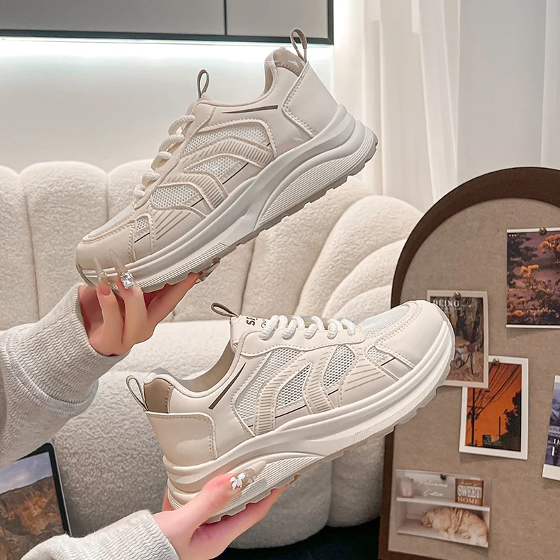 

Female Chunky Sneakers for Women Platform Summer Mesh White Casual Dad Lace Up Shoes Comfortable Ladies Walking Sports Tennis