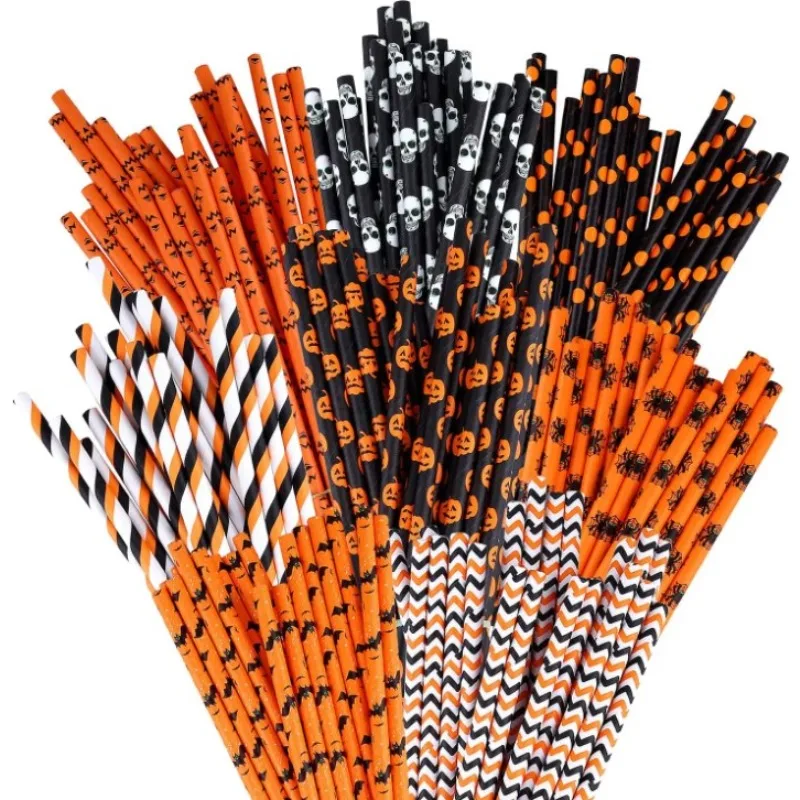 100pcs halloween נייר קשיות halloween תבנית רוח חיים מתכלה פס פס מנות עבור ליל כל הקדושים