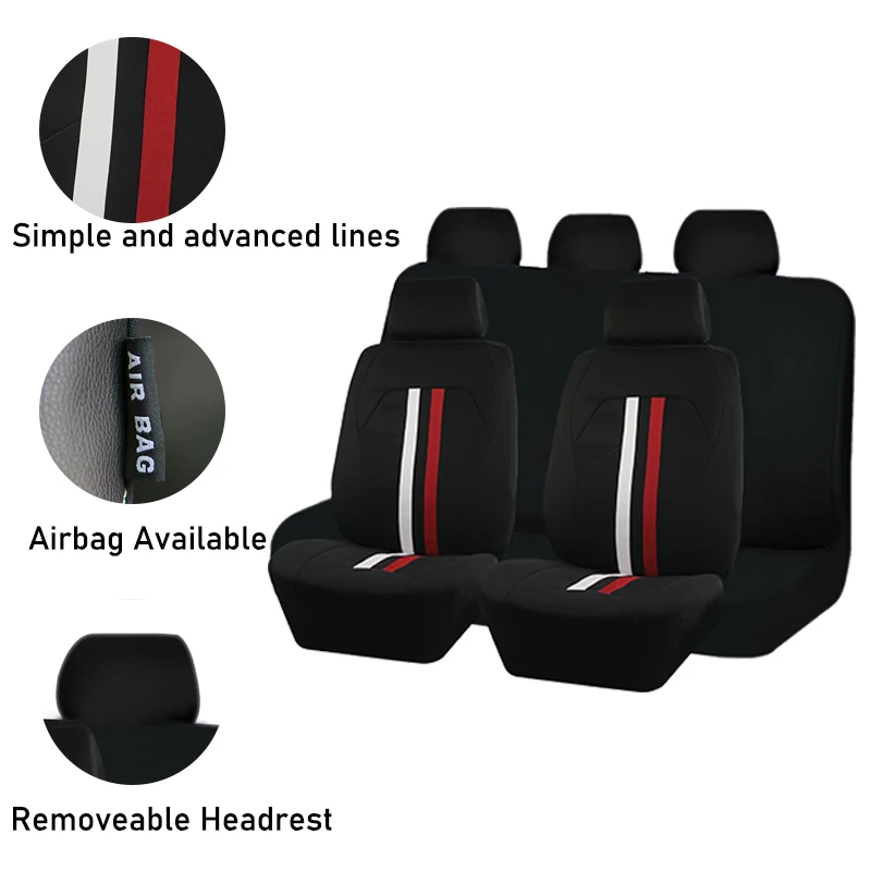 Red and White Two-Color Strip Universal Polyester Car Covers Seat For Car with Airbag Compatible Seat Cushion Protector