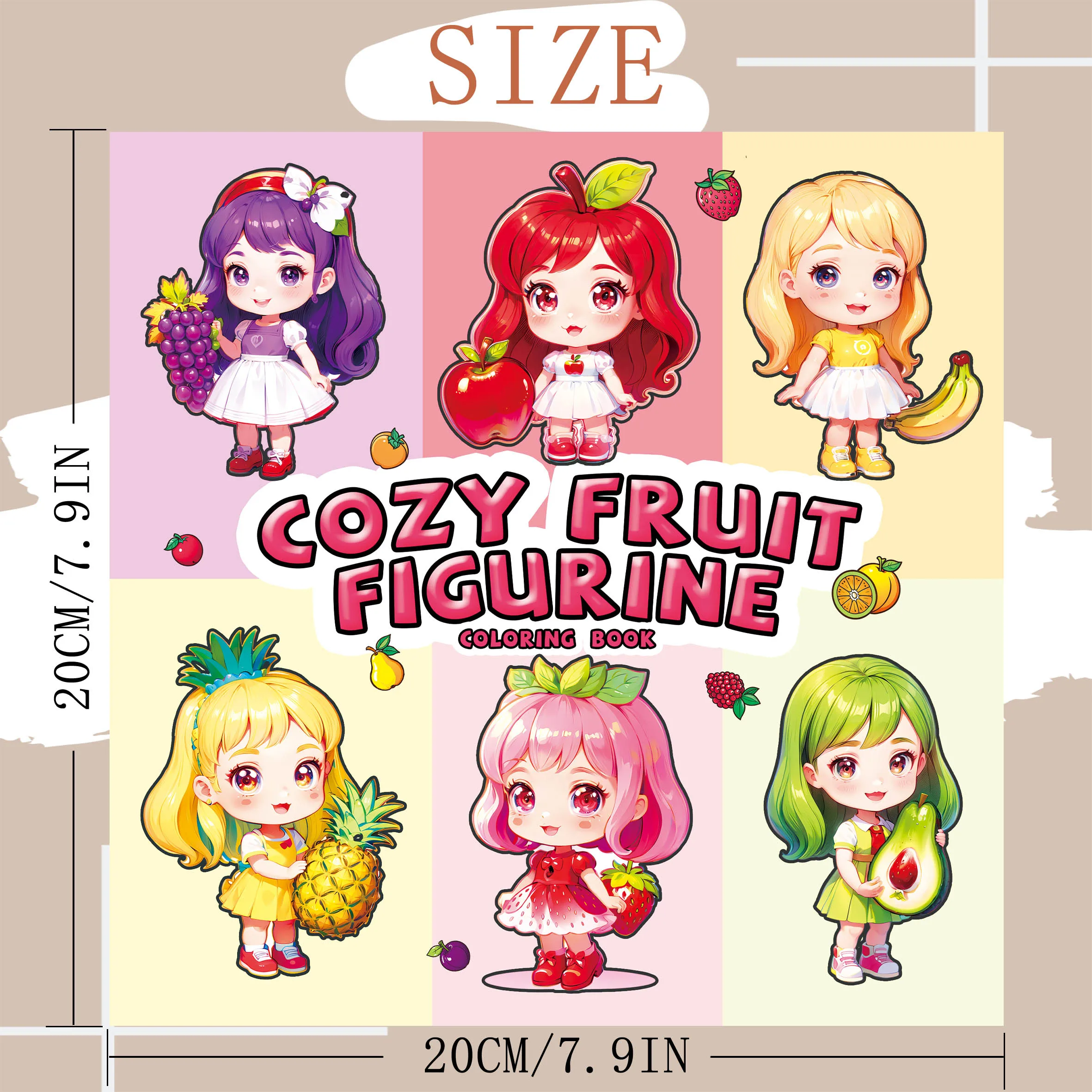 Adult Coloring Book: Cute Colorful Fruit Dolls and Charming Little Girls - Relaxing Art Therapy for Stress Relief and Creativity