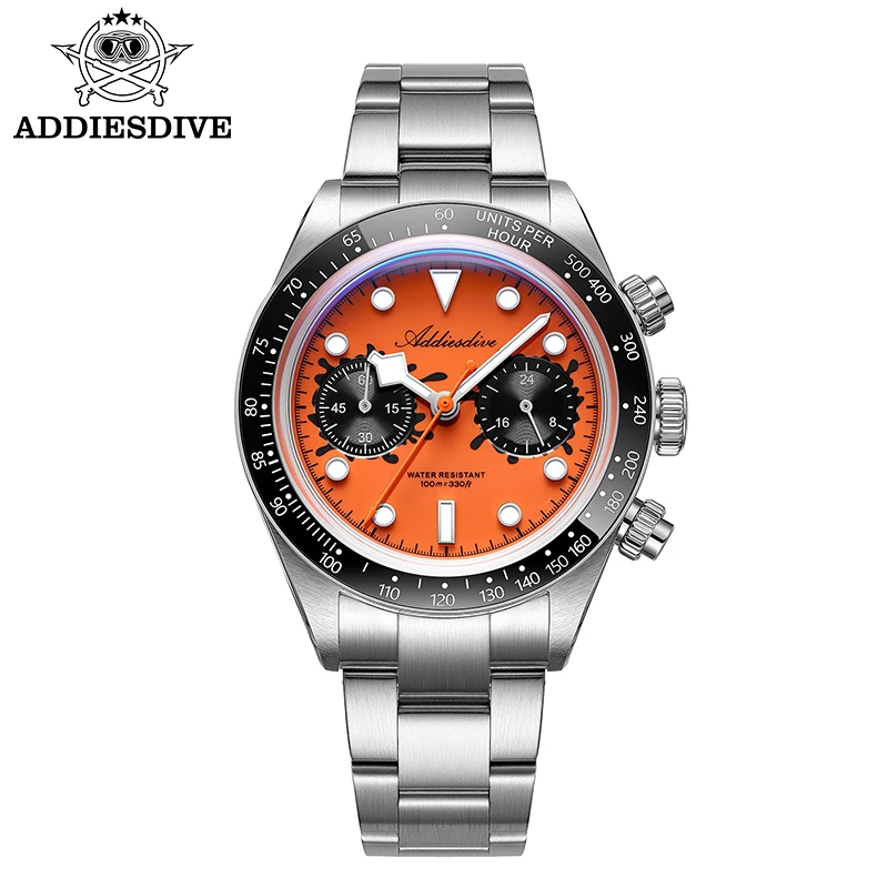 ADDIESDIVE 2026 New Luxury Men Chronograph VK64 Watch Waterproof 100m Ceramic Bezel BGW9 Luminous 316L Steel Quartz Watch AD2520 image 3