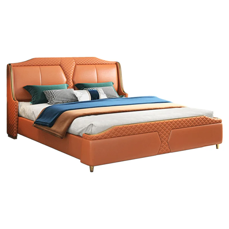 

Simple light luxury double bed 1.8 meters small apartment soft bag leather bed