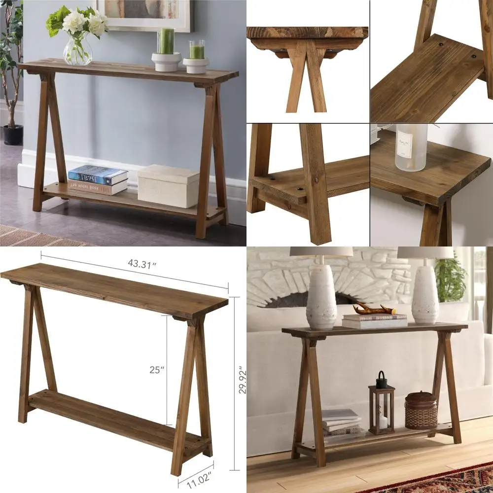 

Rustic Farmhouse Pinewood Console Table for Hallway, Living Room, and Foyer - 43.3 Solid Firwood Sofa Table