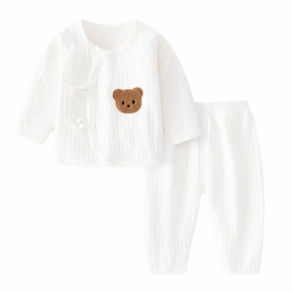 2Pcs/set Cartoon Bear Baby Cardigans Sets 0-6 Months Long Sleeve Baby Cardigans+Long Pants Sets Breathable Solid colors