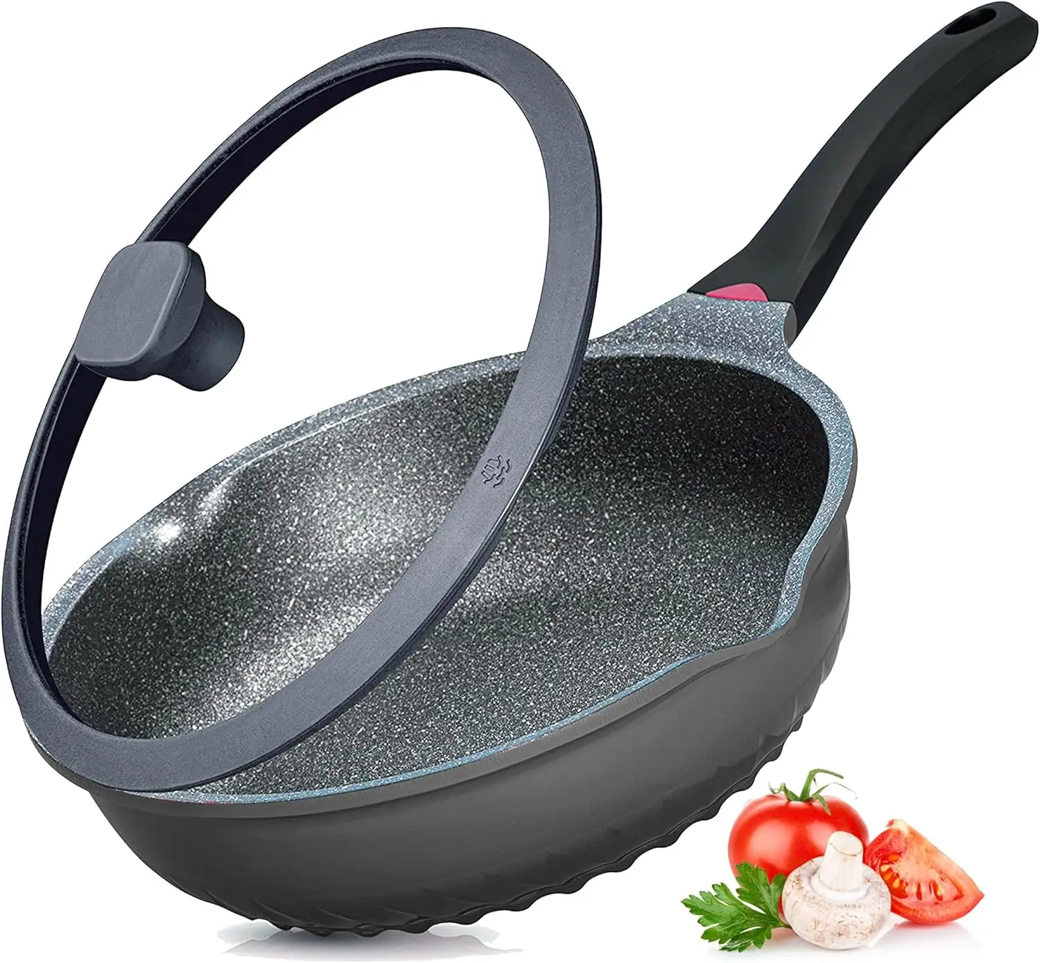 

11-Inch Aluminum Nonstick Deep Frying Pan with Lid, Heat Indicator, Induction Compatible