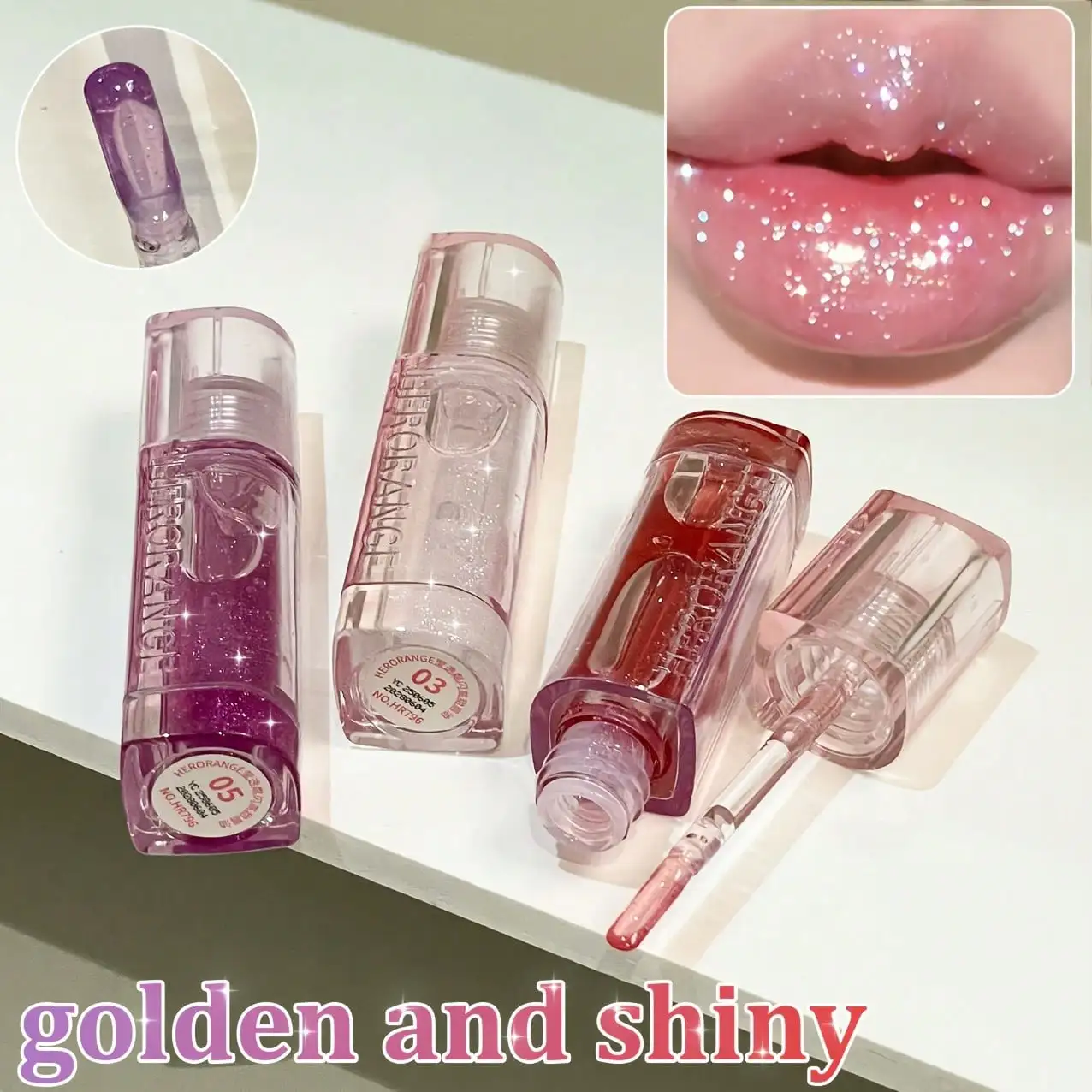 Herorange Radiant and Shimmering High-Sweetness Lip Oil, Moisturizing and Hydrating with a Subtle Shimmer, Creates a Dewy and Plump Look, Clear and Long-Lasting, Non-Sticky, the Preferred Choice for Everyday Youthful Makeup