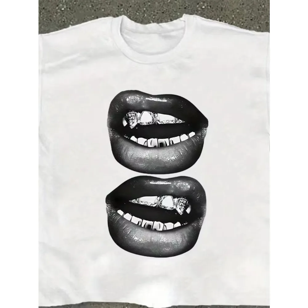 Lip Pattern Printed T-shirts Men Women Unisex Casual and Trendy Oversize Casual T-shirts Travel Daily Streetwear Hip Hop Vintage