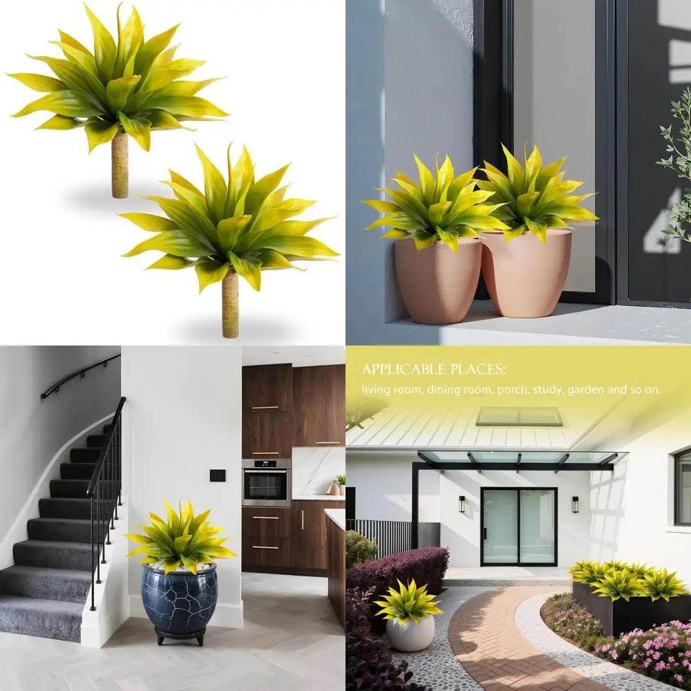 

UV-Resistant Artificial Agave Plants, 22'' Tall, Outdoor & Indoor Use, Yellow Set of 2