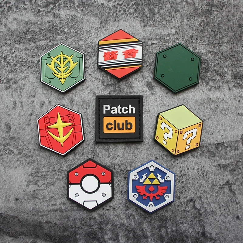 Hexagonal Mini Gundam PVC Morale Badge Personality Earth Federation Hook&Loop Patch For Backpack Tactical Morale Emblem Armband