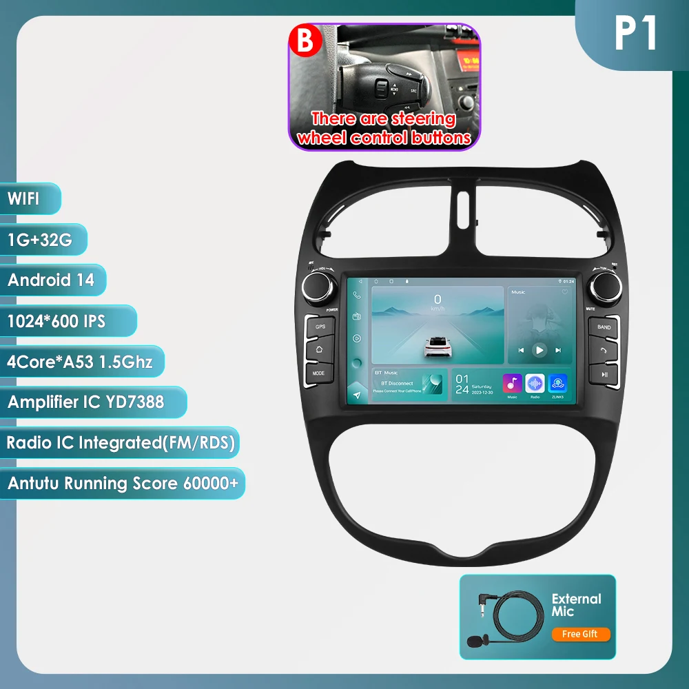 Hizpo Android Auto Smart Car Systeem voor Peugeot 206 2000 2001 2002 2003-2008 Multimedia Draadloze CarPlay SWC GPS Navigatie Hoofdunit