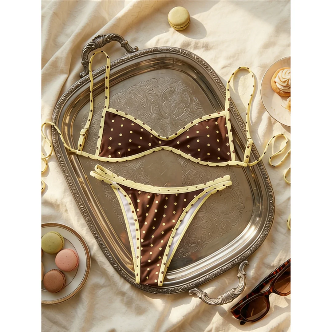 XS - L 2026 Bedruckter Bikini mit Polka Dots, Damen-Badeanzug, zweiteiliger Bikini-Set, kariertes Badeoutfit, Badeanzug, Schwimmanzug V8039 – Detail 8