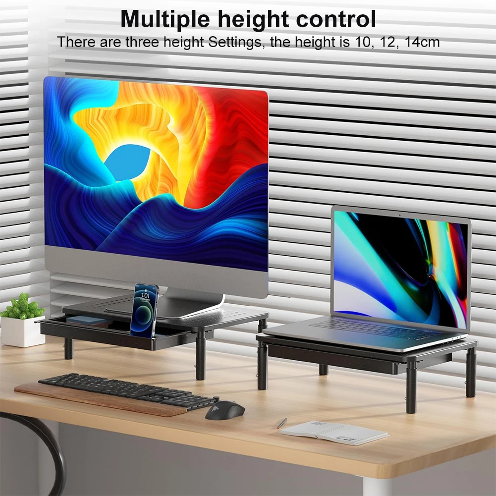 Monitor Stand Riser with Drawer Monitor Riser Desk Organizer 3 Height Adjustable Computer Printer Shelf for Home Desktop