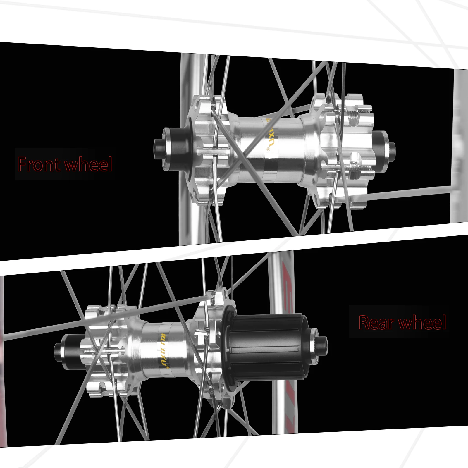RUJIXU 700C Silberner Fahrrad-Laufradsatzrahmen, Straßenradpaket, V-Cdisc-Bremse, Rückenbremse, gerades festes Getriebe, 700C, 30 mm, 40 mm, 50 mm – Detail 4