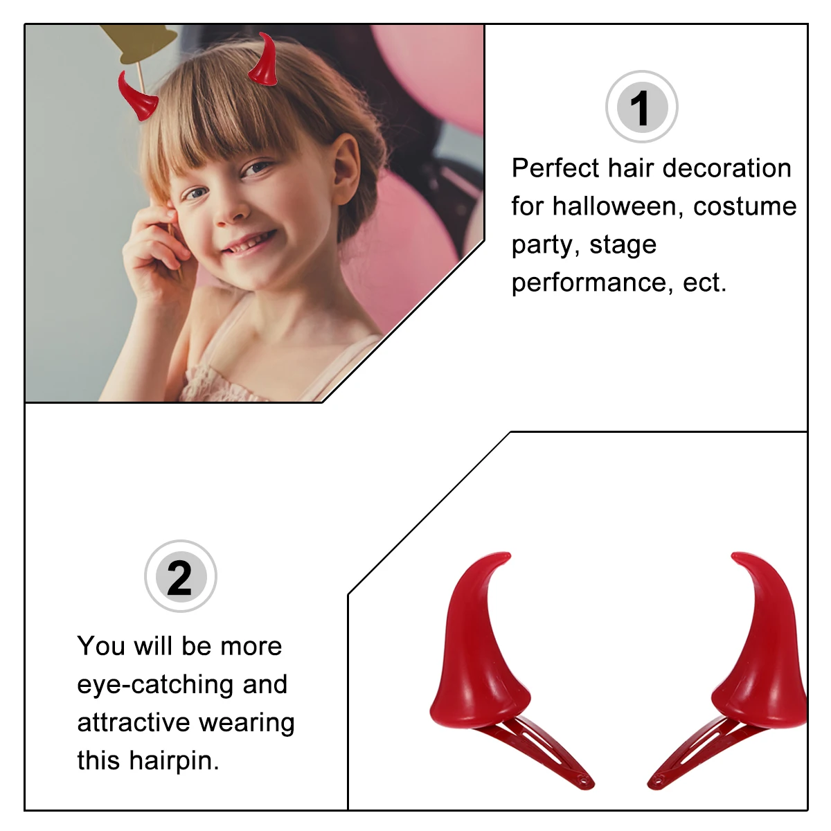 

3 Pairs Ox Horn Hair Clips Halloween Costume Halloween Headwear Party Accessories Durable Decorative Barrettes Protect Hair