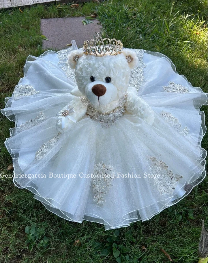 Ivory Luxury Quinceanera Teddy Bear Dress 2025 Sparkling Delicate Beaded Applique Mini quinceañera Gown Customised