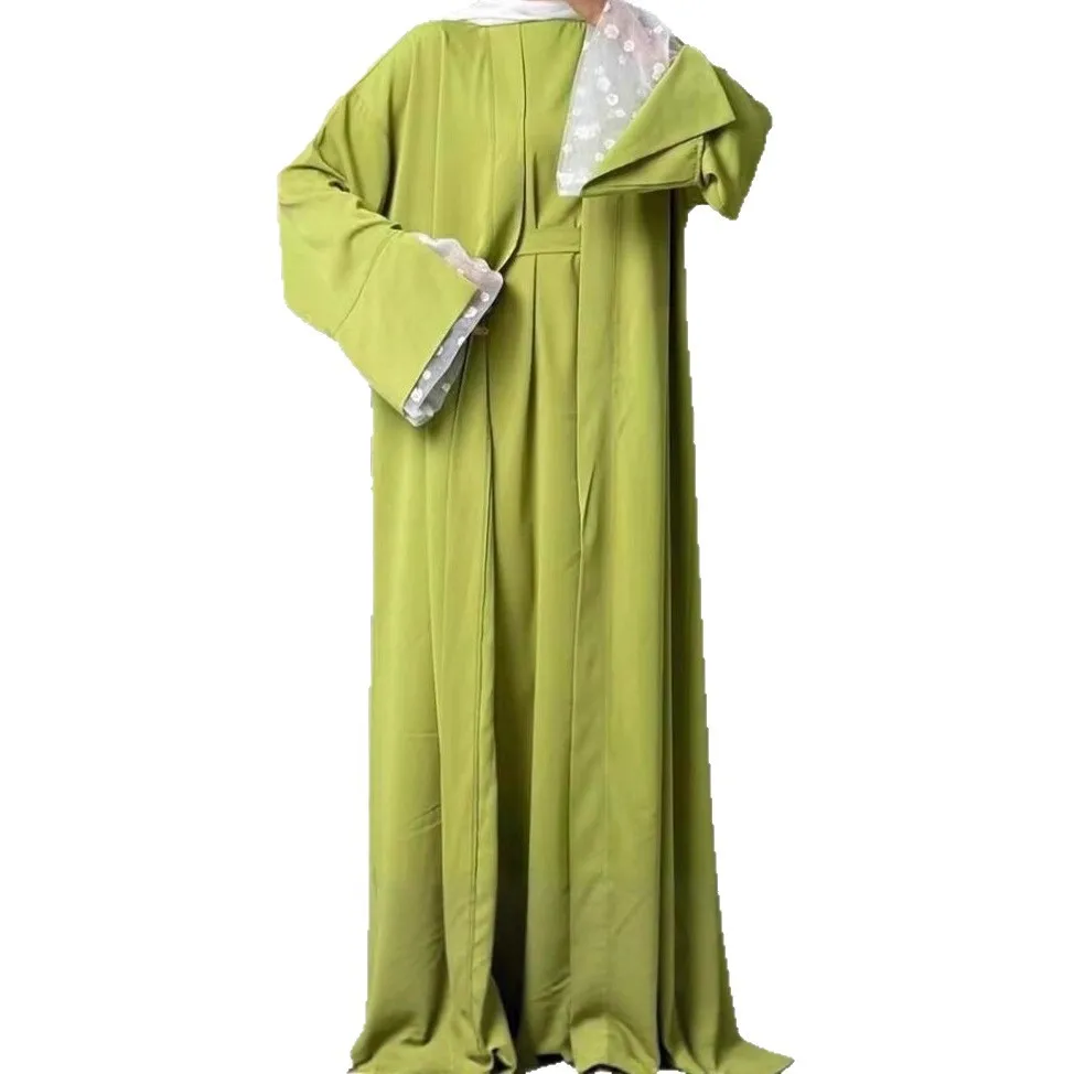 Eid Women Dress Suit Muslim 2 Piece Sets Cardigan Robe Lace Dresses Abayas Jalabiya Dubai Kaftan Islam Vestidos Morocco Ramadan