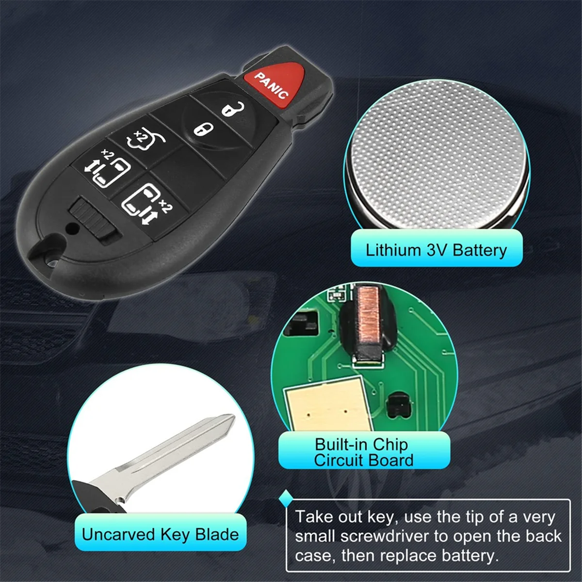 Keyless Entry Remote Car Key Fob M3N5WY783X for Dodge Grand Caravan for Chrysler Town and Country, 6