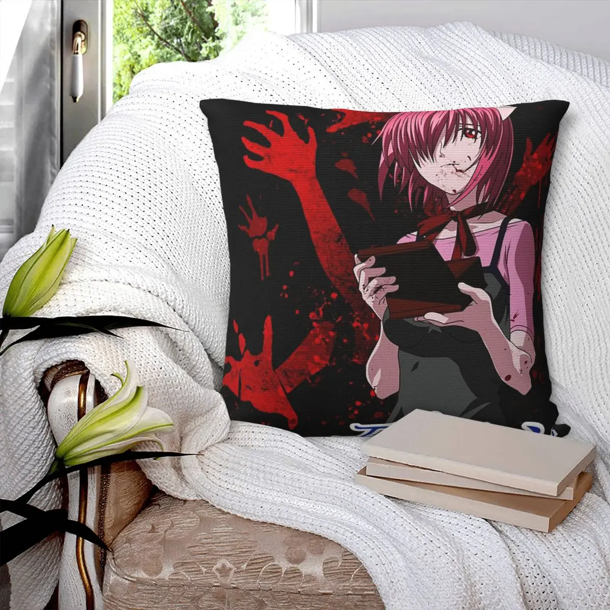 The Girl Escape Dark Fiction Elfen Lied Anime Square Pillowcase Cushion Cover Pillow Case Throw Pillow Cover for Home Bedroom