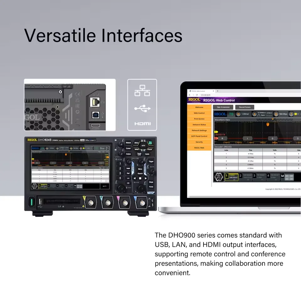 راسم الذبذبات من سلسلة RIGOL DHO900: 4CH، 125/250MHz، 25Mpts، وحدة فك ترميز بروتوكول إلكترونيات السيارات ومسمة Bode (DHO914S/DHO924S)