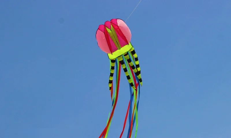 4-colors 3D Jellyfish Kite 7M Colorful Long Tail Ribbon Soft Kite Easy To Fly, Tear Resistant Outdoor Sports Flying Toy