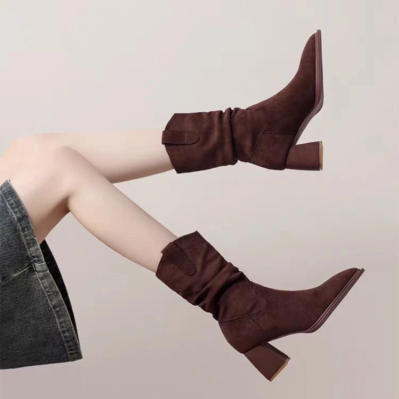 Women Chic Pointed Toe High Heeled Long Boots 2026 Fall Slim Fit Comfortable Tall Boots Elegant Office Lady Knee High Footwear