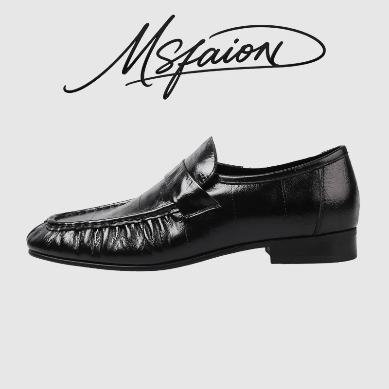 

Classic Chunky Heel Loafers Women 2026 Spring Printed Leather Slip On Flats Comfortable Low Heel Casual Shoes for Office & Daily