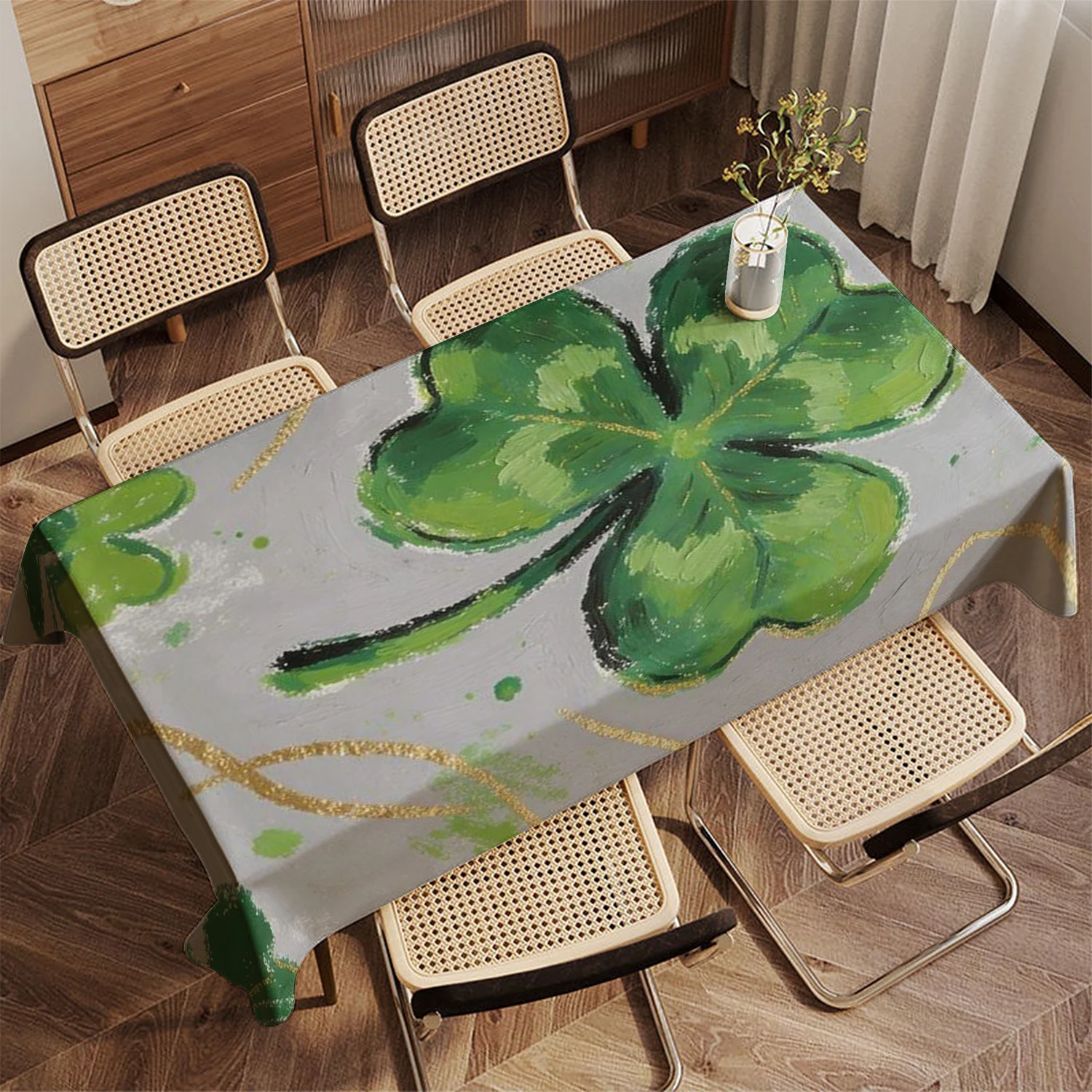 2D Painted Four-Leaf Clover Tablecloth Restaurant Kitchen Tablecloth Living Room Home Decoration Rectangular Party Decoration