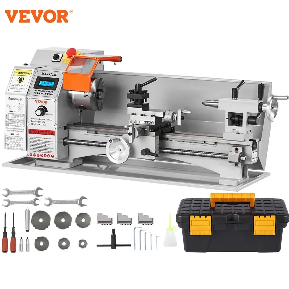 VEVOR Brushless Mini Metal Lathe Machine 7''x16'' / 180mm*400mm 800W Digital Display Continuously Variable Metalworking Turning