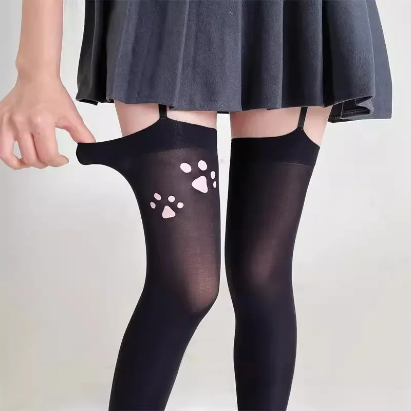 Anime facial expression suspender high barrel white silk color text cute printing subculture knee thigh socks