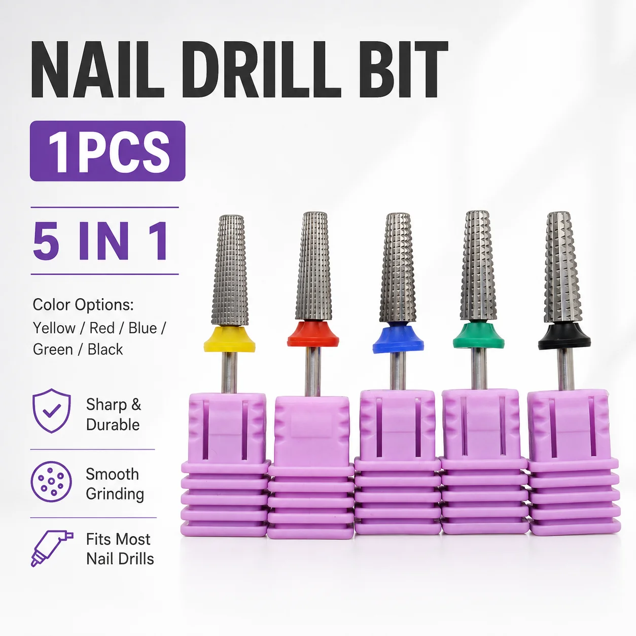 Langer Mini 5-in-1 Hartmetall-Nagelbohrer für Links- und Rechtshänder, Wolframstahl-Nagelfräser-Bit, 3/32 Zoll Schaft Maniküre-Bohrer
