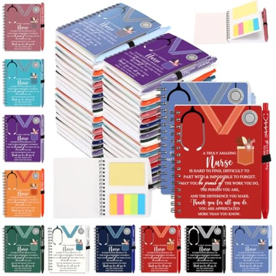 

40 Sets Nurse Gift Bulk Nurse Week Appreciation Gifts Nursing Notebook with Sticky Note and Pen Set Inspirational Thank You Nur