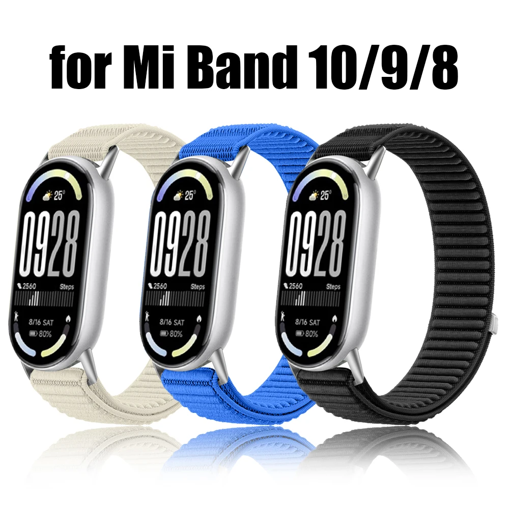 Nylon Sport Loop for mi band 10 9 8 nfc miband bracelet wrist replacement belt smart watch correa for Xiaomi mi band 10 Strap