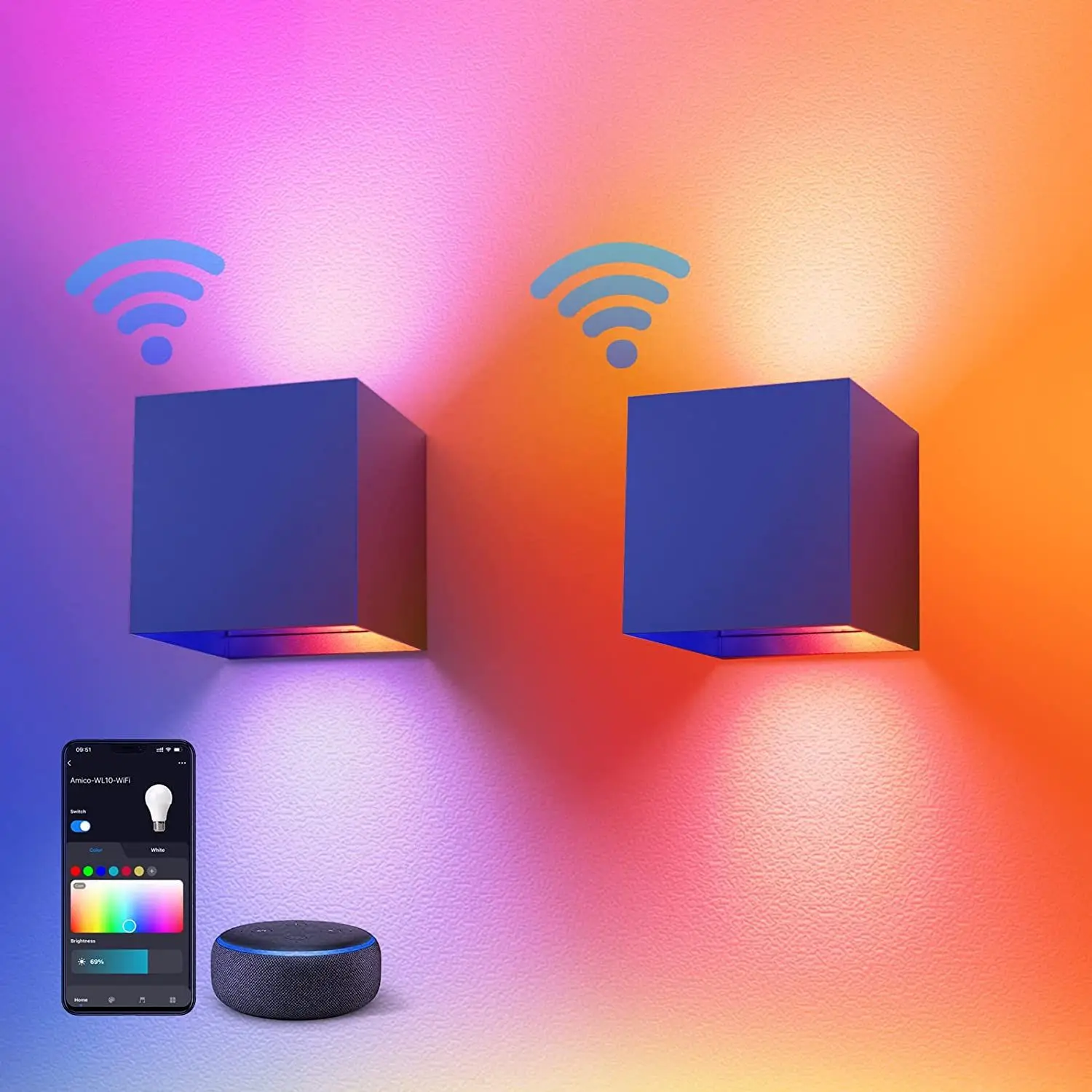 smart wifi led wall light com angulo de feixe ajustavel interior e exterior alexa rgbcw wall light perfeito para casa 01