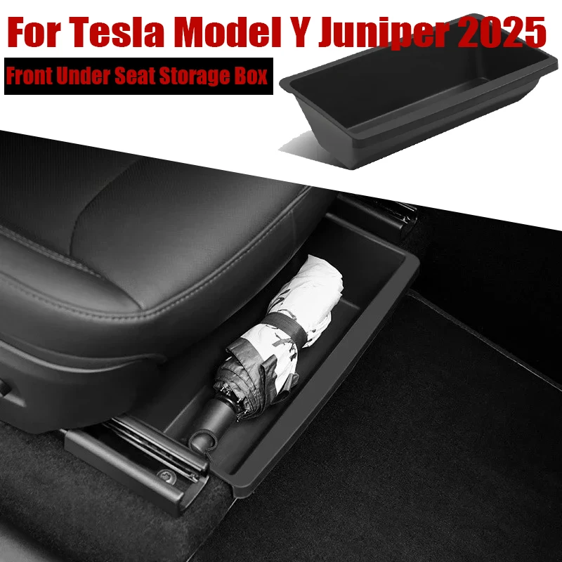

Органайзер-ящик для хранения под сиденьем для Tesla Model Y Juniper 2025: скрытое место для хранения, контейнеры, поднос для сиденья, аксессуары