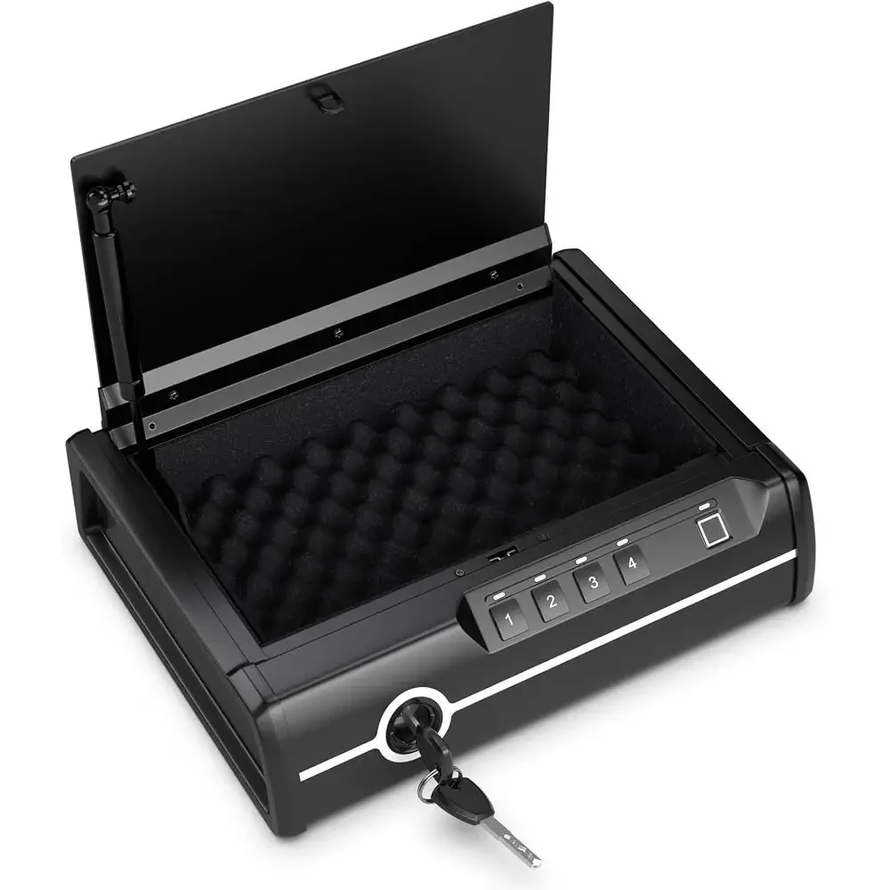 DOJ-Approved Pistol Safe with Biometric Lock, Password, and Backup Keys for Home Security