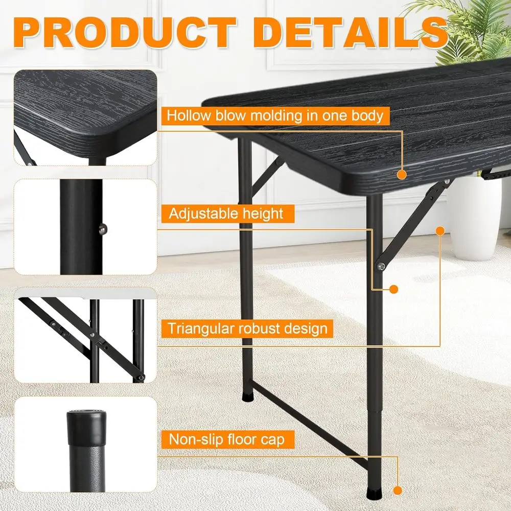 Compact Adjustable Height Folding Table - Portable, Durable HDPE & Steel, Suitable for Indoor/Outdoor, Lightweight, Multi-Purpos