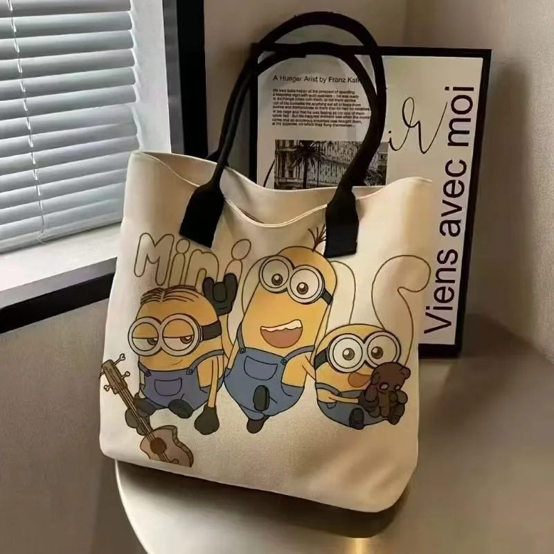 

Minions Cute Cartoon Canvas Bag Large Capacity Shoulder Bag for Students Outdoor Shopping Handbag Portable Reusable Tote Bag