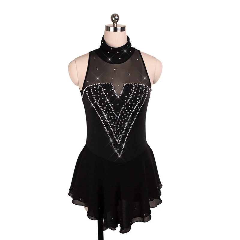 

Women's Figure Skating Dress Competition Dress Children's Gymnastics Performance Black V-neck Performance Dress