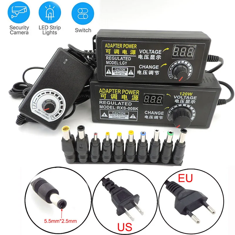 Adjustable Power Supply Adapter AC To DC 3V 12V 5V 18v 24V 9V 24V 1A 2A 3A Universal Voltage Regulated with 10pin DC converter