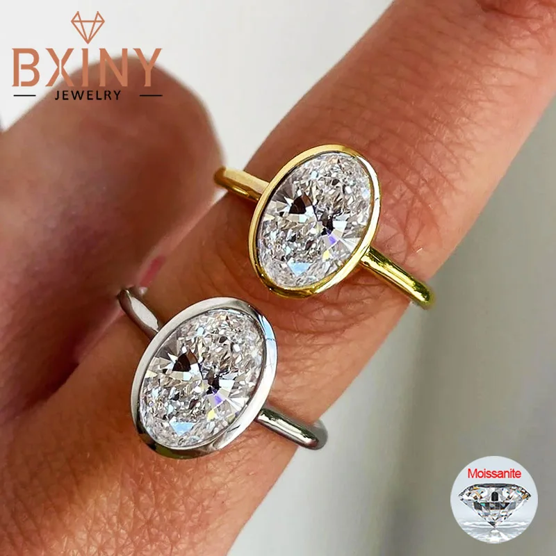 

BXINY Bezel Set 2CT Oval Cut Moissanite Ring 100%S925 Silver Solitaire Lab Diamond Wedding Band for Women Gift Jewelry Certified