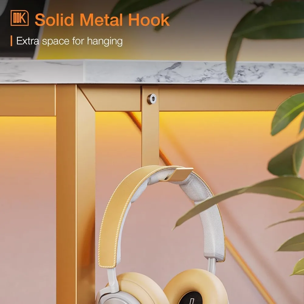 مكتب كمبيوتر كبير، مكتب ألعاب مقاس 55 بوصة مع مساحة تخزين، طاولة عمل مكتب كمبيوتر حديثة مع خطاف سماعة رأس للمكتب المنزلي