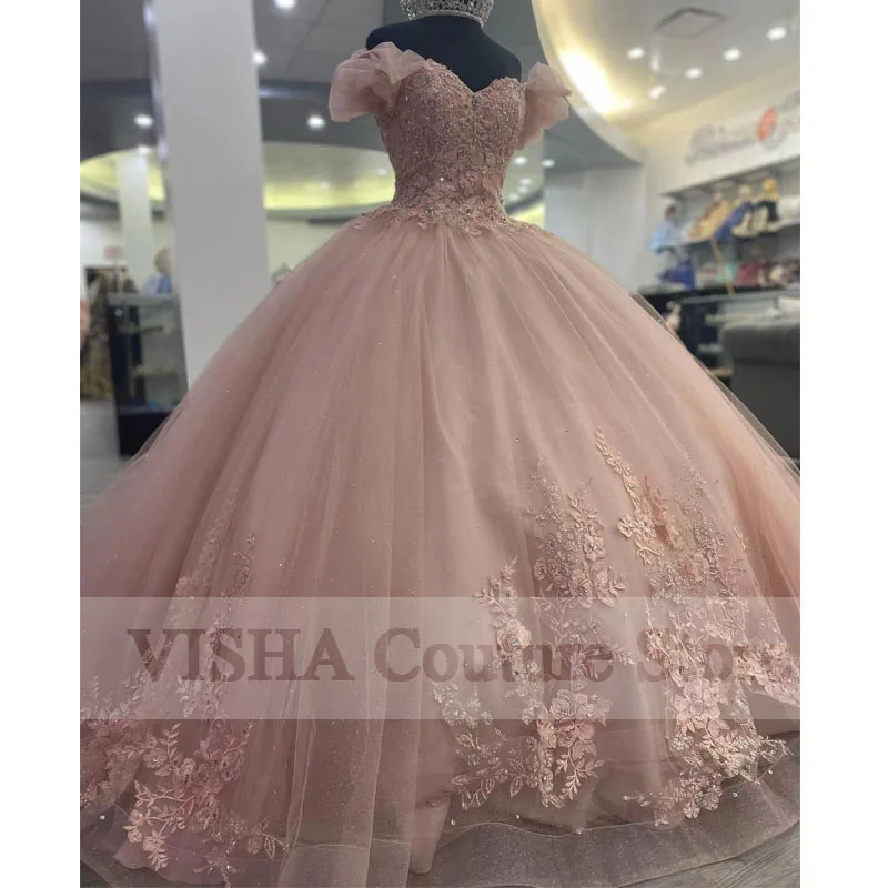 Cinderella Quinceanera ชุด2022 Tulle Lace Up Appliques ชุดไปงานเต้นรำ Gillter ชุดงานวันเกิด Vestidos De 15ปี