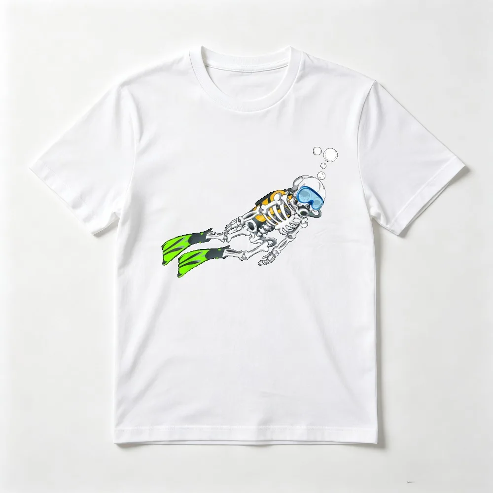 Skeleton Scuba Diving Halloween Diver Graphic Printed T-Shirt Summer Causal Fashion Loose Harajuku Man Women Clothing